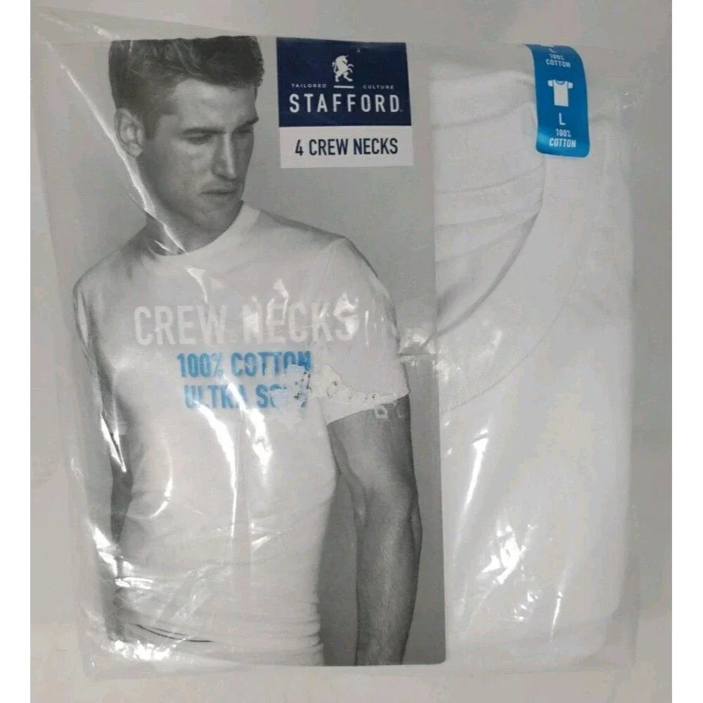 Stafford JCP Large 4 Crew Neck T-Shirts 100% Cotton Ultra Soft NOS Open Package